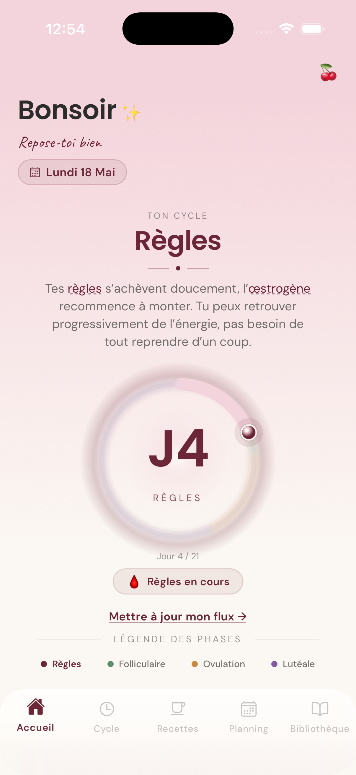 Écran d'accueil Venus · cycle du jour