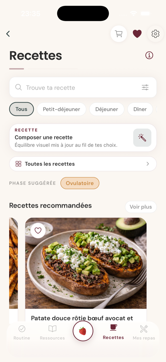 Venus · écran recettes